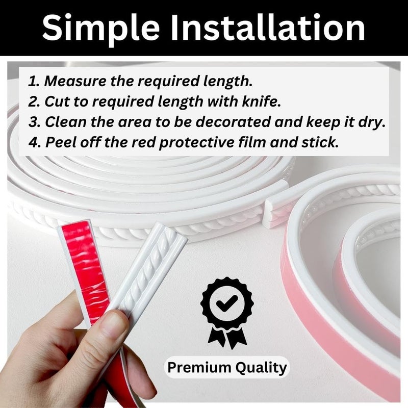 Maxiroc Peel and Stick Molding Trim Self Adhesive Flexible Wall Trim Crown Molding 3d Strip for Tile Wood Wall Panels Picture Mirror Frame Border Edge Corner Ceiling Wallpaper Moulding Decor Trim (120 inches) - Image 5